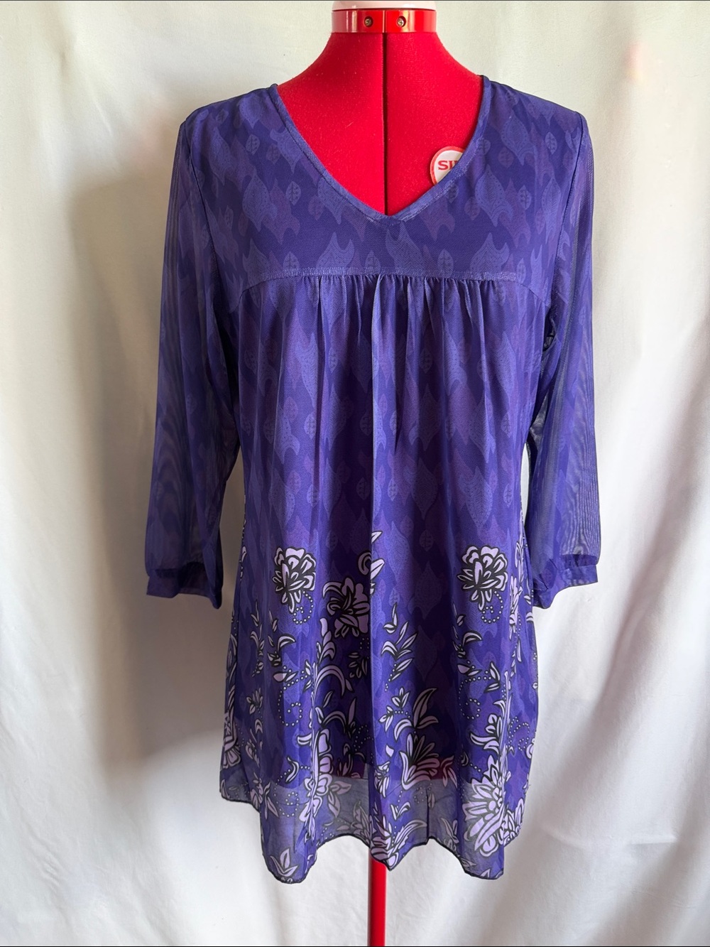 Women's Purple Floral V-Neck Tunic Top MM318